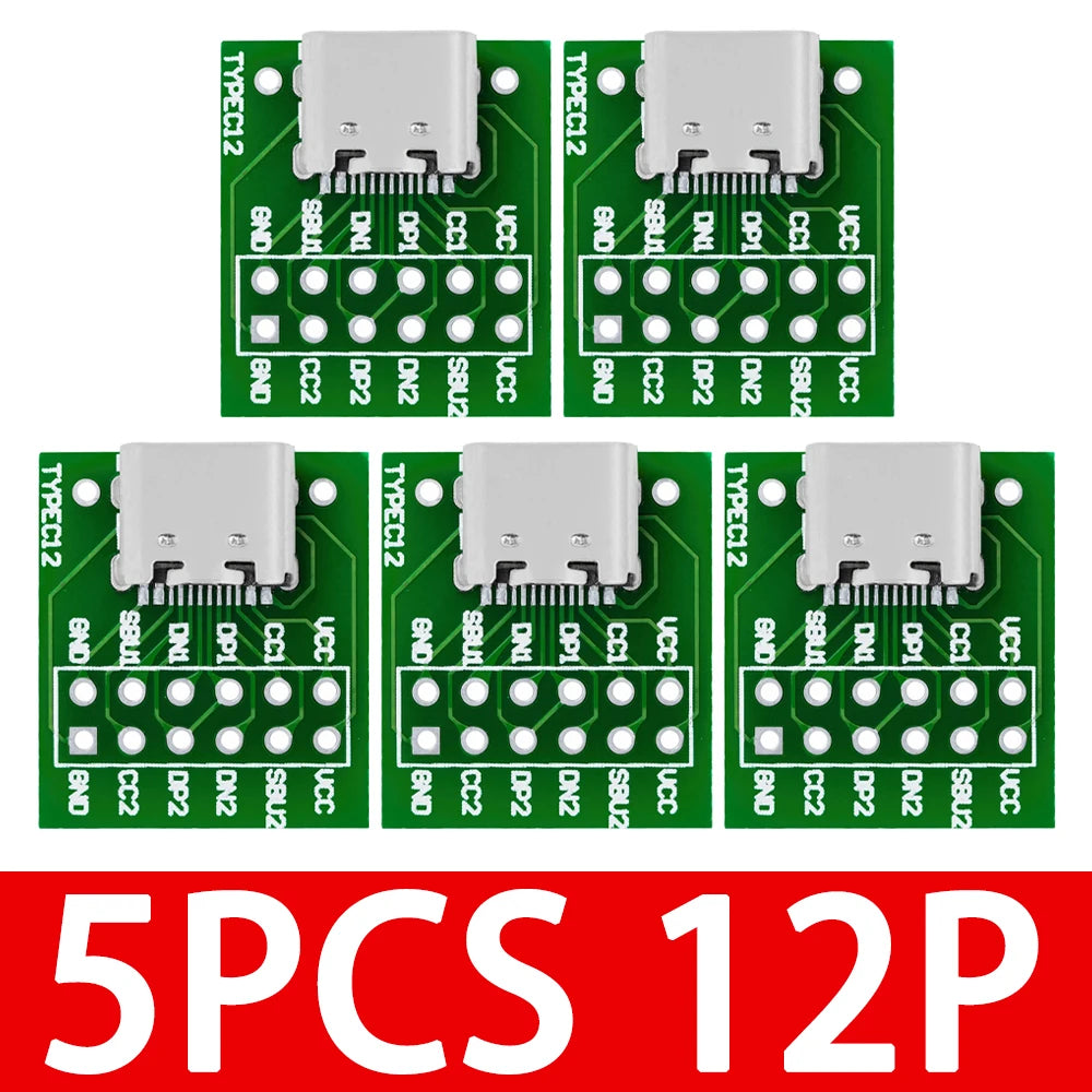 1 5 USB 3 C 16 Pin Test PCB Adapter Connector Socket Data Cable Zpaxo 5PCS 12P