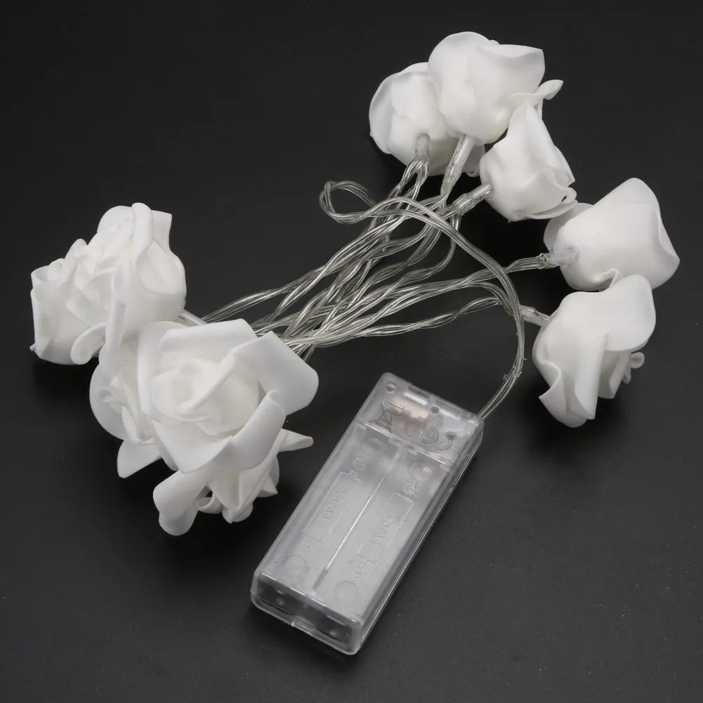 1 2M Artificial White Rose Fairy String Lights Battery