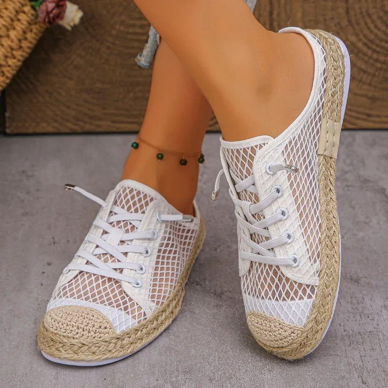 Women's Flat Lightweight Sneakers Solid Braid Hollow Breathable Zpaxo