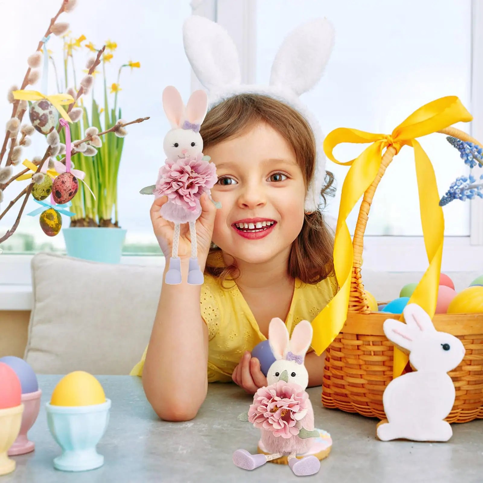 Easter Bunny Decor Cute Rabbit Figurines Spring Tabletop Mantel Tree