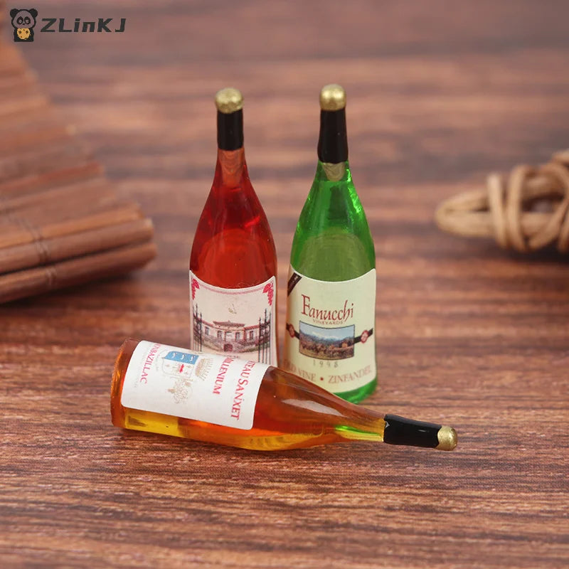 ▶3Pcs 1:12 Dollhouse Miniature Simulation Wine Bottle Wine Glass Model Toys Zpaxo
