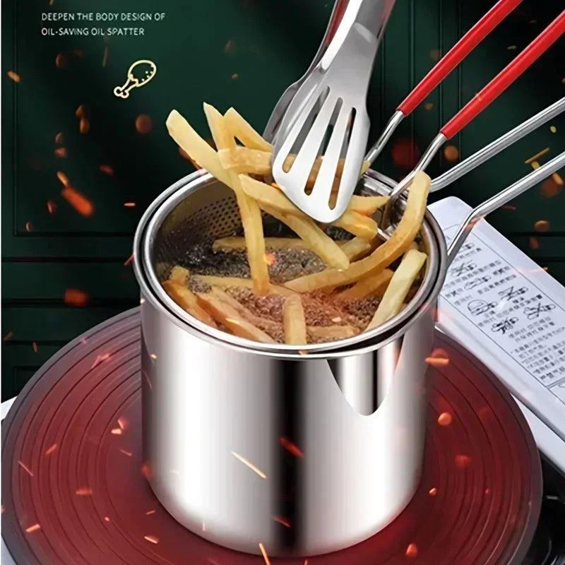 304 Stainless Steel Deep Fryer with Strainer & Anti-Scald Handle Stainless Steel Fryer Zpaxo