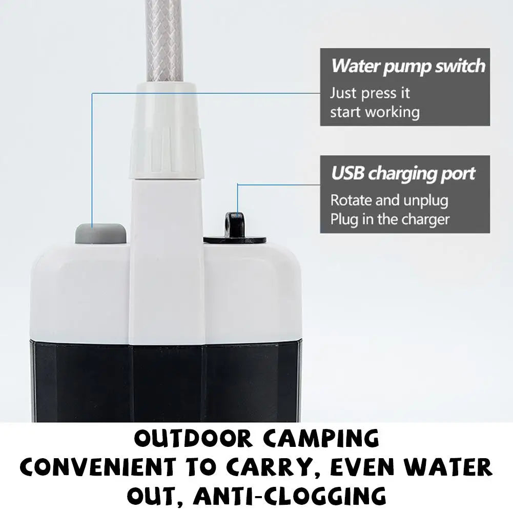Waterproof Portable Electric Camping Shower USB Rechargeable Pump Shower Head for Hiking Beach Pet Bathing Car Washing Zpaxo
