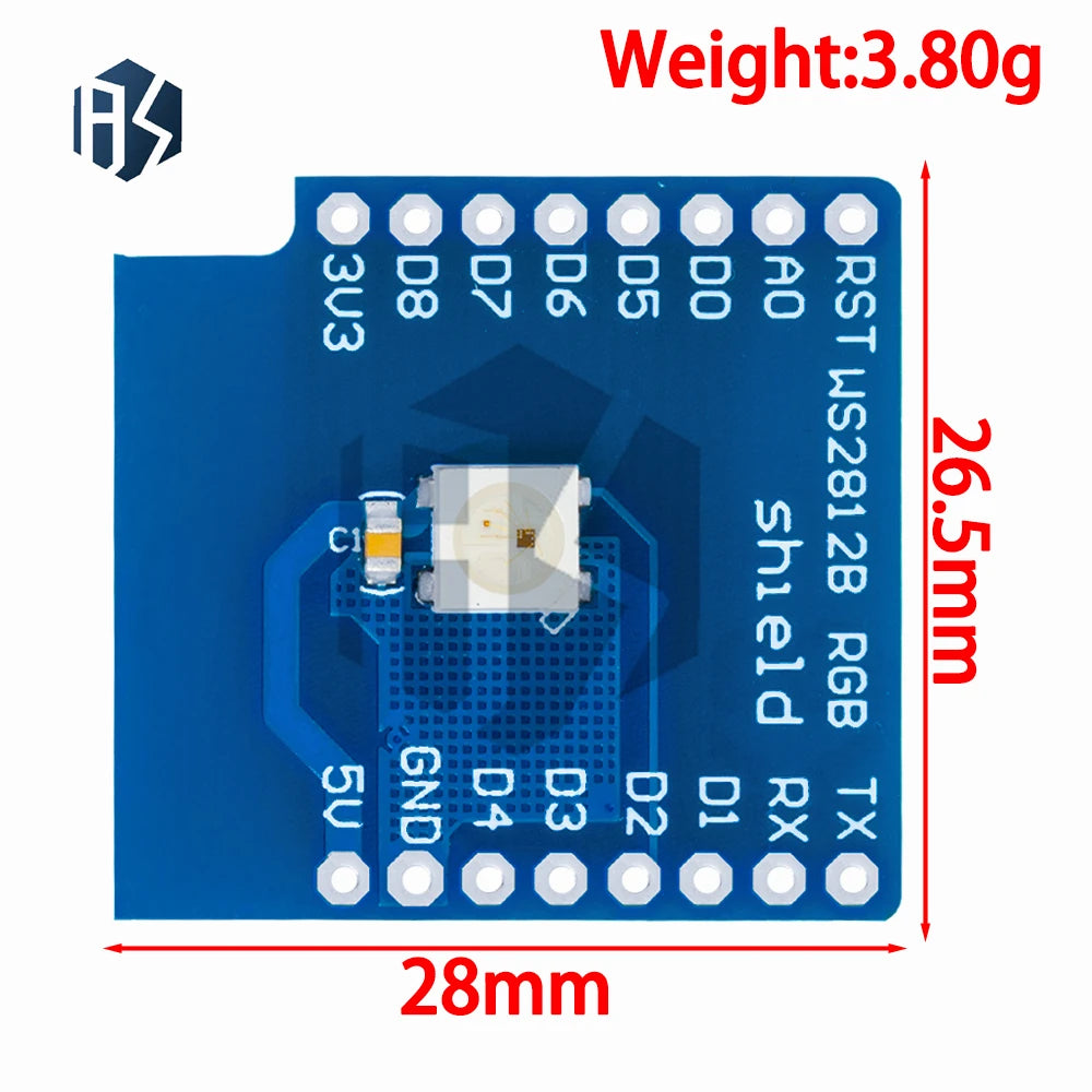 Wemos D1 Mini ESP8266 WS2812B RGB Shield Expansion Board 3 3V-5V Zpaxo