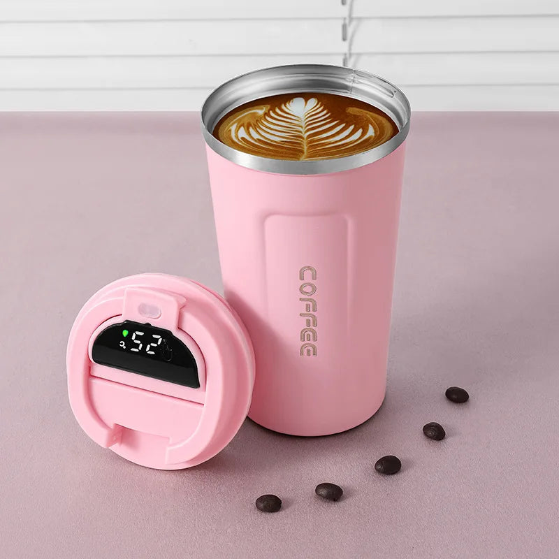 Thermos Coffee Mug 380/510ml 304 Stainless Steel Vacuum Cup Temperature Display Flask Thermal Tumbler Business Office Coffee Cup Zpaxo Pink 501-600ml