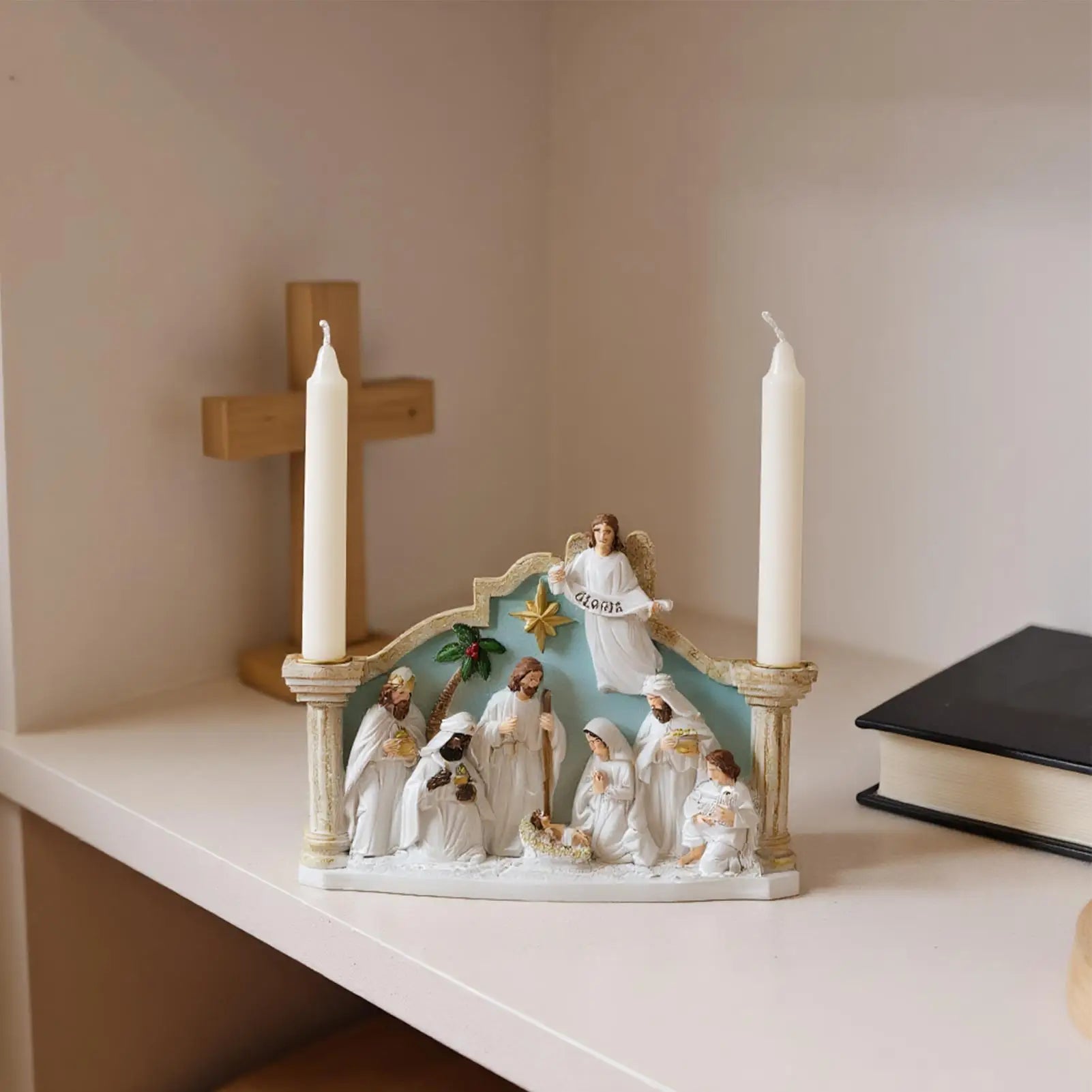 Nativity Advent Candle Holder Christmas Candlestick Decorations Resin