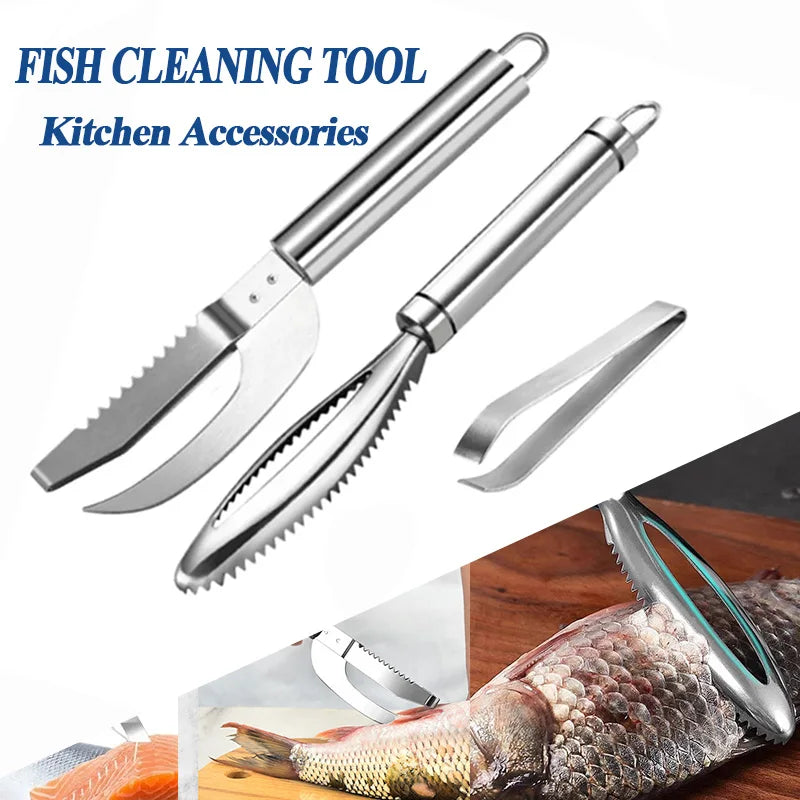 Kitchen Accessories Stainles Fish Scales Scraping Graters Fast Remove Fish Cleaning Peeler Scraper Fish Bone Tweezers Tool Gadge Zpaxo