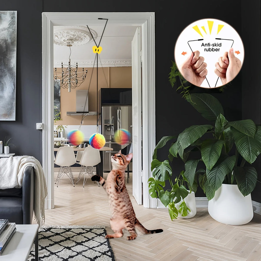 Interactive Cat Teaser Toy Adjustable Hanging Door Swing with Colorful Worms Plush for Indoor Cats Interactive Kitten Play Zpaxo