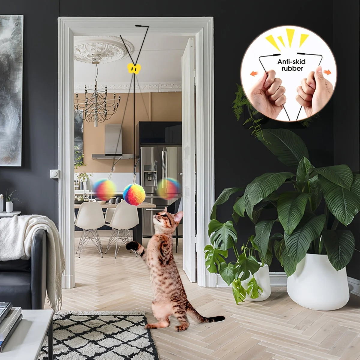 Interactive Cat Teaser Toy Adjustable Hanging Door Swing with Colorful Worms Plush for Indoor Cats Interactive Kitten Play Zpaxo