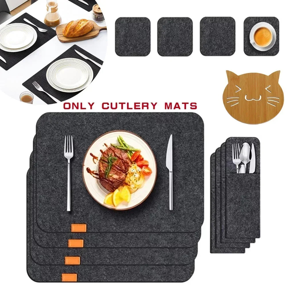 3-4pcs Set Placemat Table Mat Washable Felt Placemats Tableware Pad Non-Slip Placemat for Kitchen Bistro Tables Bars Coffee Shop Zpaxo