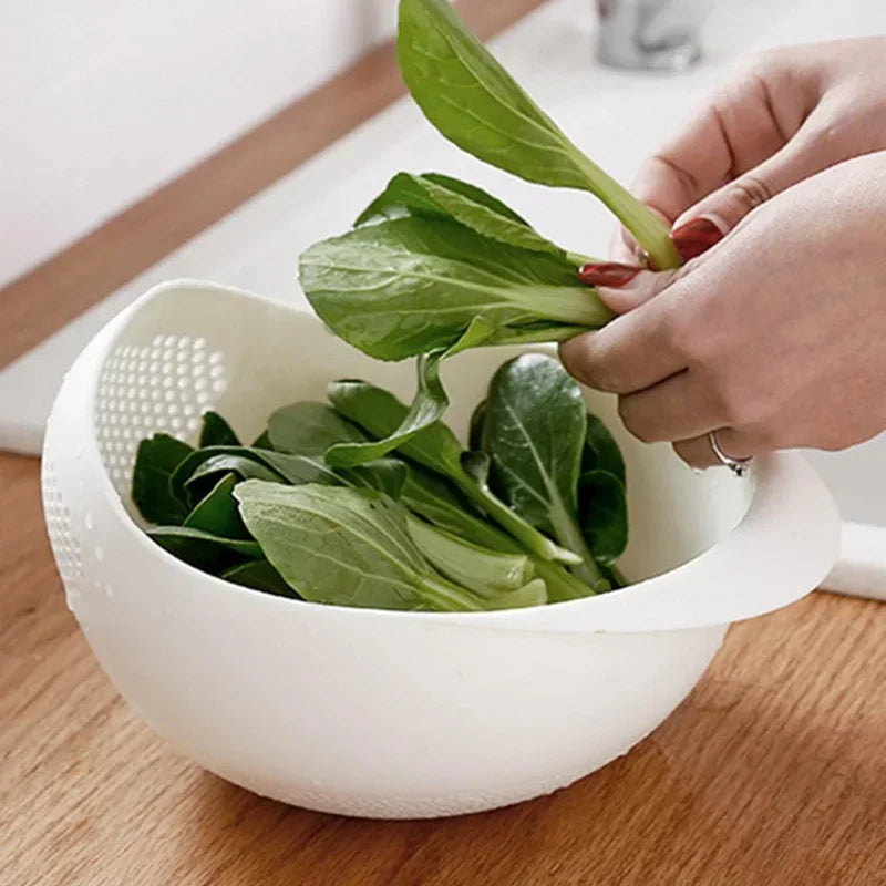 Plastic Drain Basket Filter Rice Bowl Fruit Laundry Handle Home