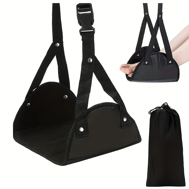 Airplane Footrest Hammock – Adjustable Portable Leg Rest Travel Leg Rest Zpaxo black