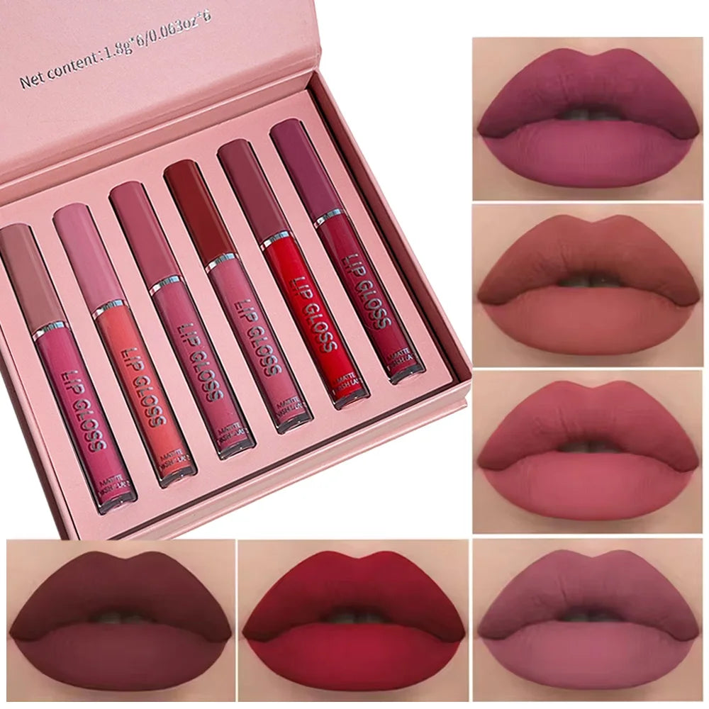 JUJU DREAM 6Pcs Matte Lipstick Set Long-Lasting Non-Stick Cup Lip Makeup Kit Popular Shades Waterproof Non-Fading Lip Color Kit Zpaxo