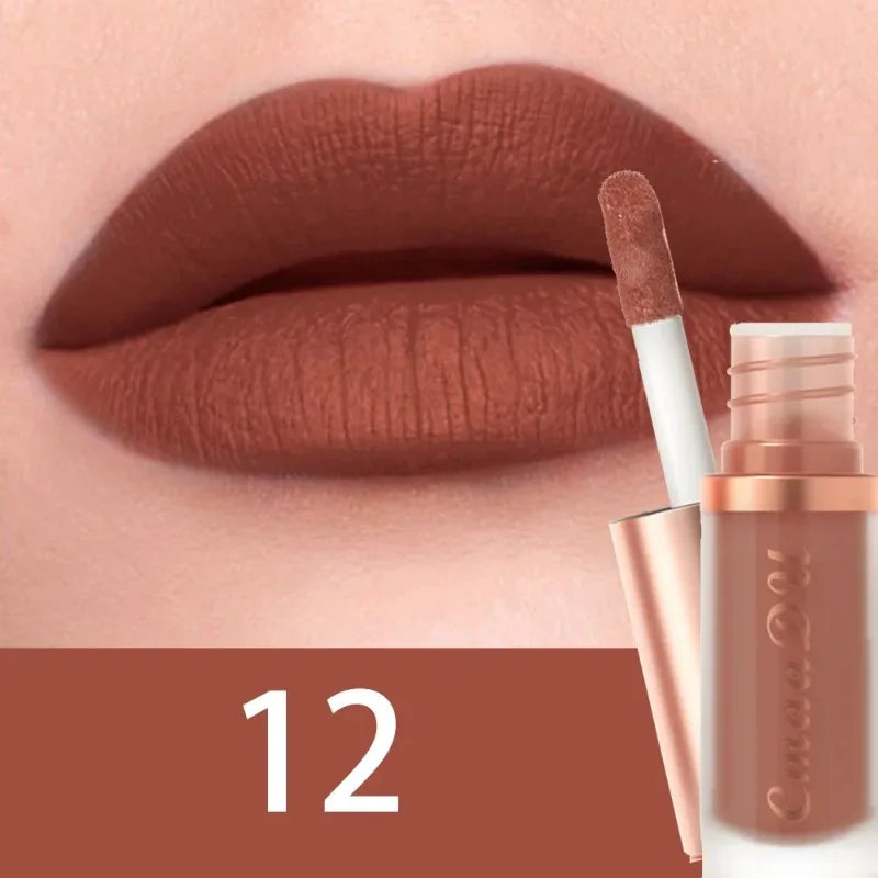 Waterproof Matte Velvet Lip Glaze Moisturizing Long Lasting Liquid Lipstick Non-stick Cup Not Easy To Fade Lip Gloss Lips Makeup Zpaxo 12
