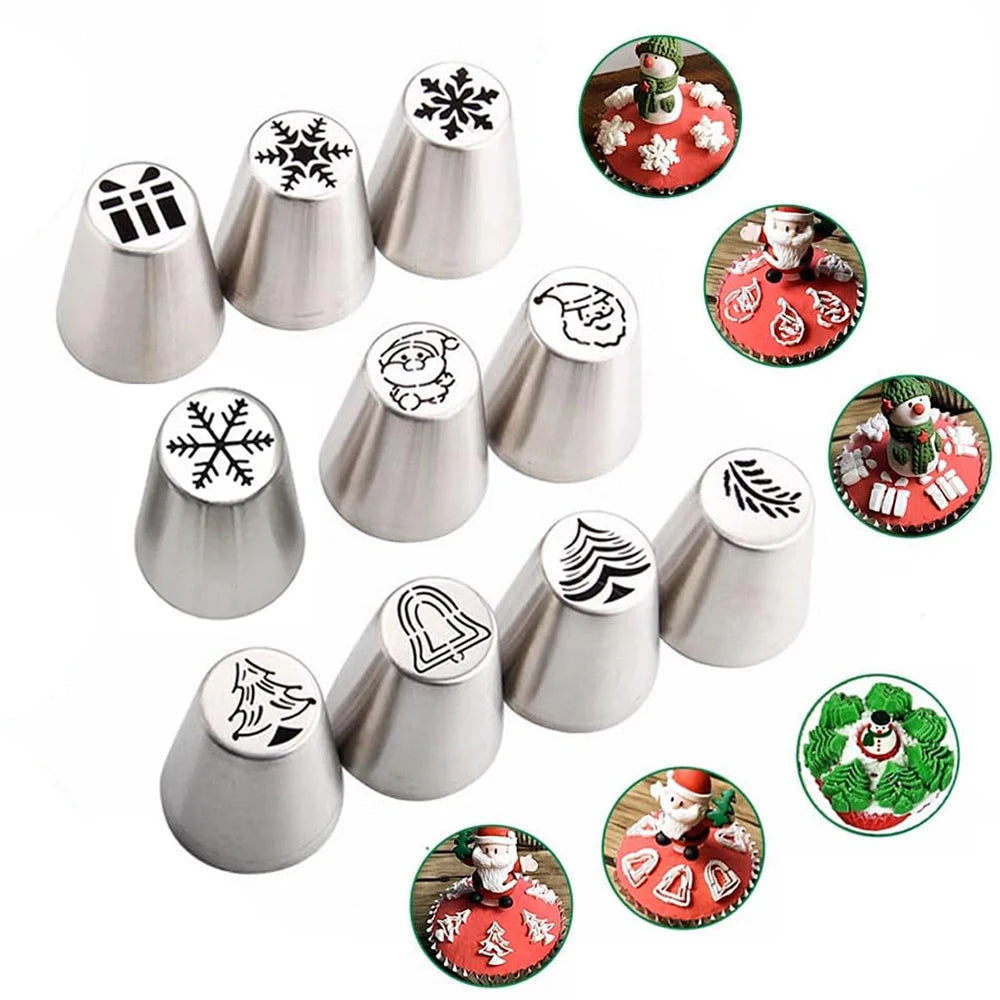 10Pcs Russian Piping Tips Set Christmas Cake Decorating Tools Nozzles Piping Icing Tips for Cake Cupcake Cream Muffins Zpaxo
