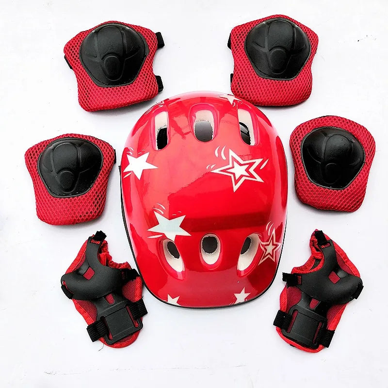 Children's Thickened Knee Protection Roller Skating Helmet Protector Skateboard Balance Car Roller Skateboard Protector Set Zpaxo red