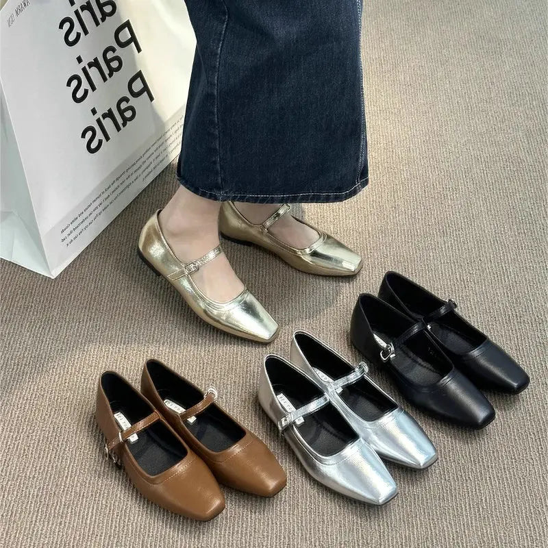 Flat Shoes for Women 2025 Spring and Autumn Silver Soft Sole Flat Mary Jane Women's Shoes Loafers Women Lolita Shoes for Women Zpaxo