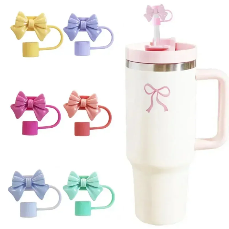 New Cute Bow Straw Cap Covers Silicone Straw Toppers Cap For Stanley Cups Accessories Straw Dust Cap For 10mm Diameter Straws YU Zpaxo