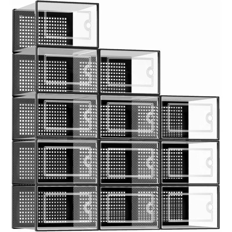 Large Shoe Storage Boxes Organizers Clear Plastic Stackable Rack