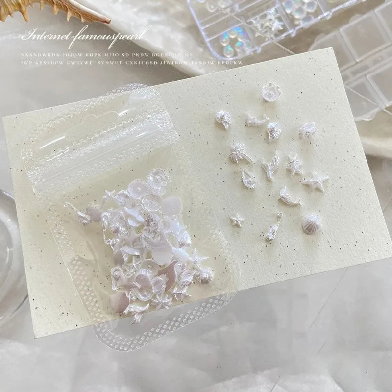3D Ocean Nail Art Charms Aurora Shell Starfish Mermaid Tail Decors