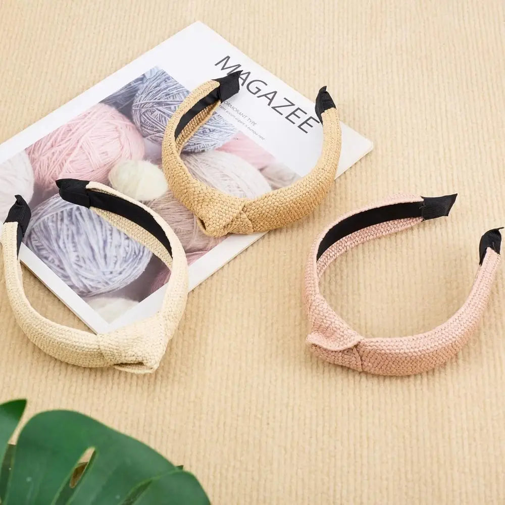 New Bohemian Straw Headbands Soft Lightweight Woven Hair Head Wide Headband for Woman Zpaxo