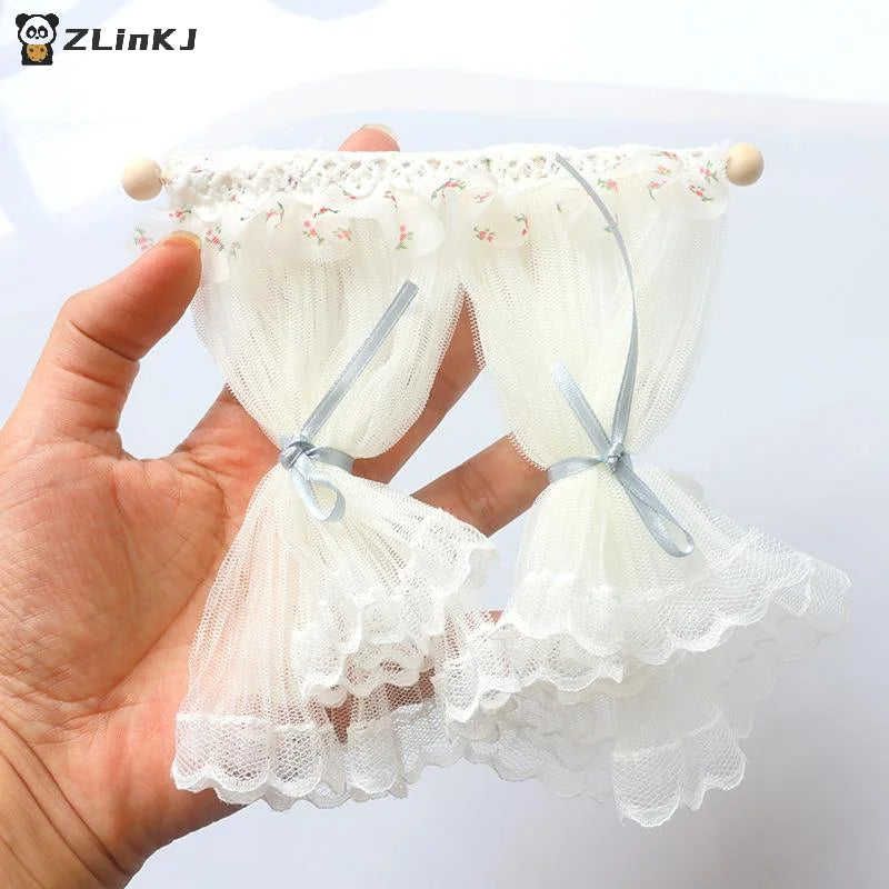 ▶1/12 Dollhouse Lace Curtains Model Dollhouse Bedroom Living Room Decoration Dolls House Furniture Accessories Micro Scene Decor Zpaxo