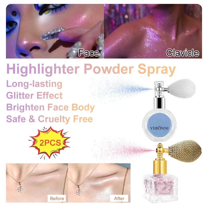 Highlighter Powder,Fairy powder High Gloss Glitter Shimmer Baked Powder Face Body Lasting Sparkling Highlighter Makeup Cosmetics Zpaxo