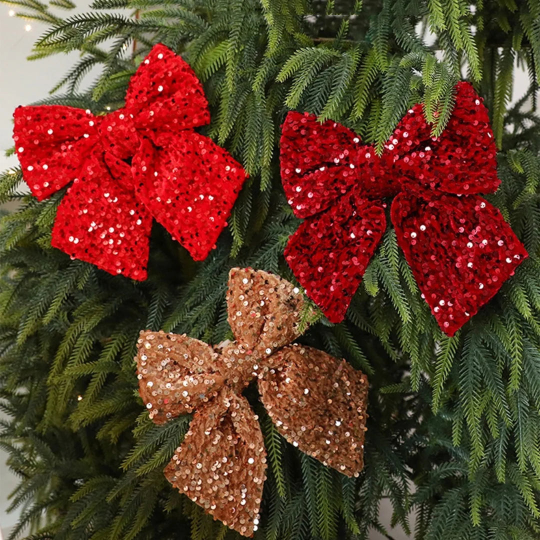 25cm Glitter Christmas Bow Decoration | Xmas Tree Pendant Christmas Bow Ornament Zpaxo
