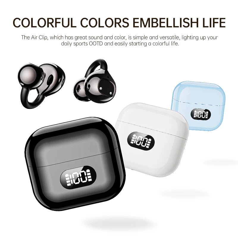 AI Translator Earbuds Clip-on Open Ear Headphones Wireless Bluetooth