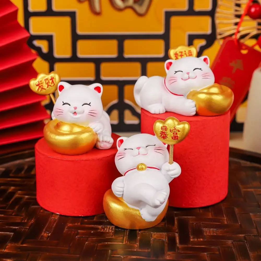 Cute Lucky Wealth Cat Statue Mascot Resin Crafts Fortune Kitten Figurine Cartoon Chinese Style Mini Cat Figurine Party Supplies Zpaxo