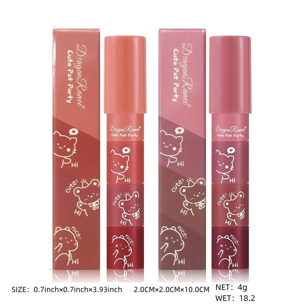Four-Section Lipstick Autumn and Winter Matte Velvet Matte Lip Gloss Long-Lasting Makeup Effect Whitening Complexion Lip Gloss W Zpaxo