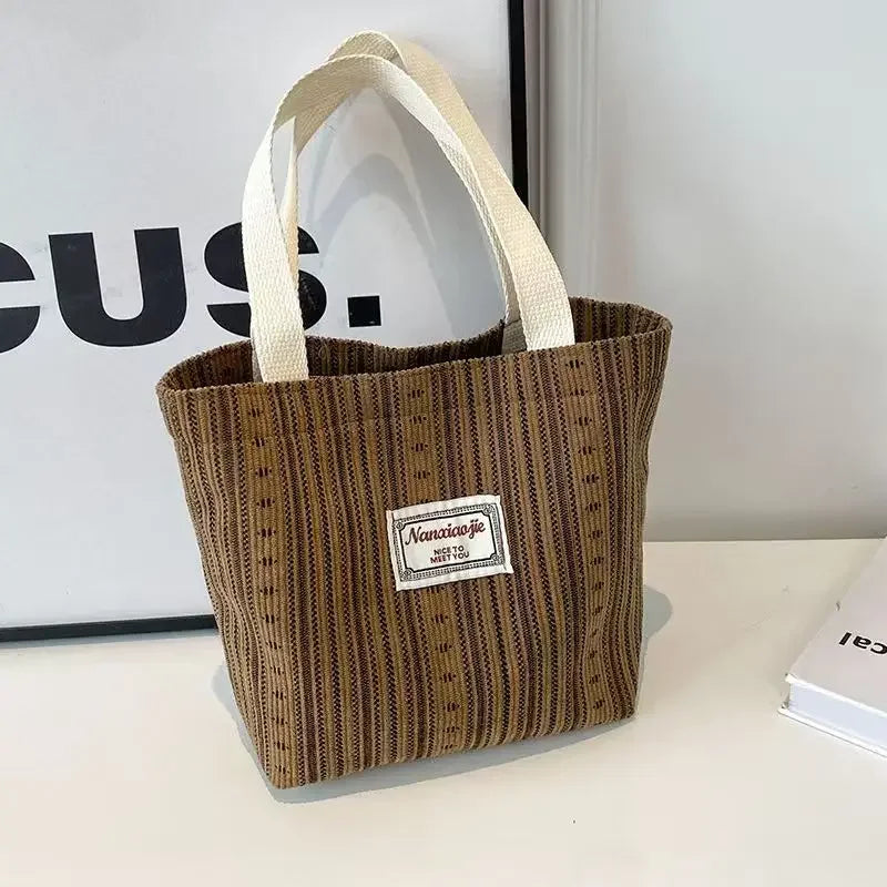 Vintage Striped Canvas Tote Bag Large-capacity Commuter Student Zpaxo Brown TM2612B