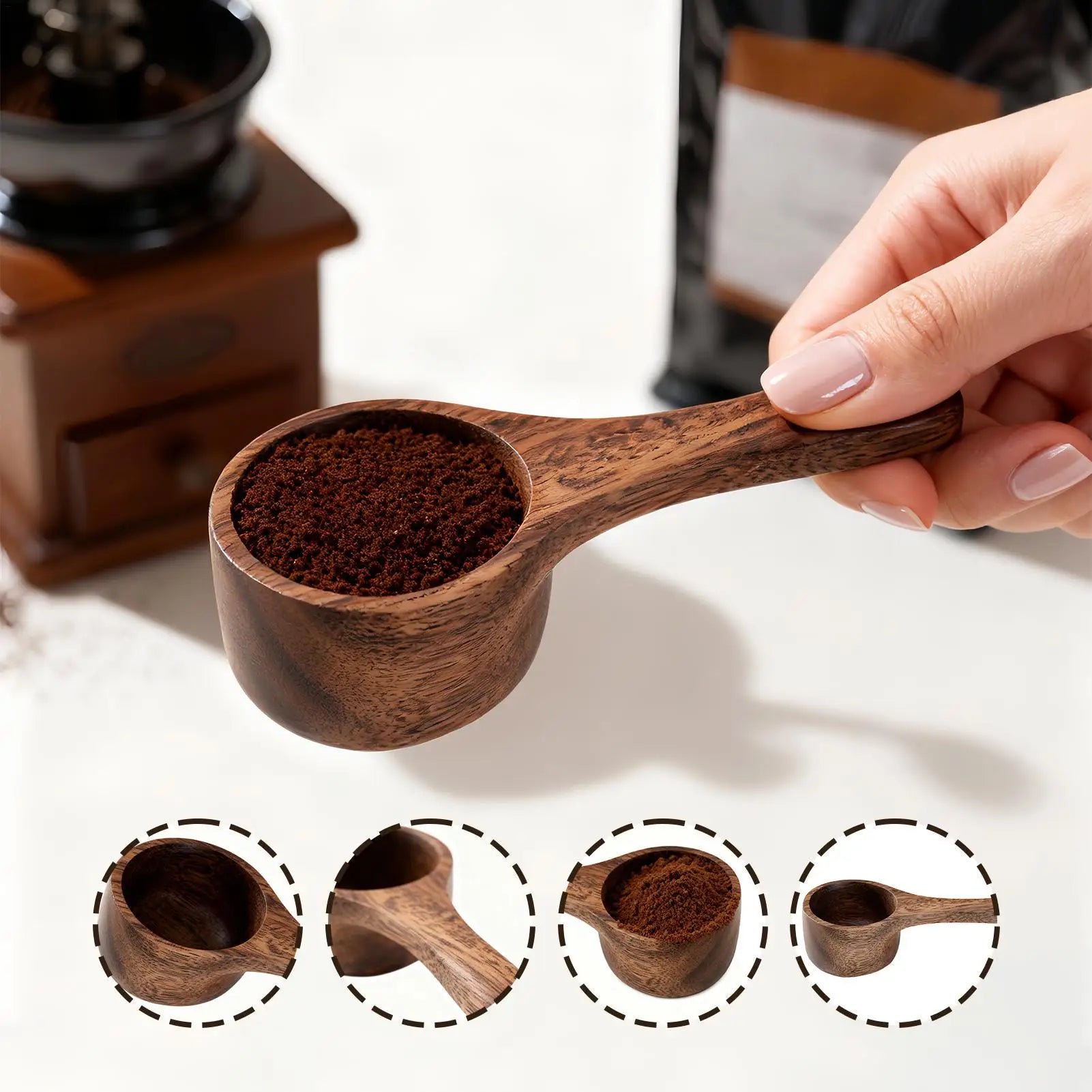 Coffee Ground Scoop Wooden Kitchen Tools Utensils Sugar Tea Flour