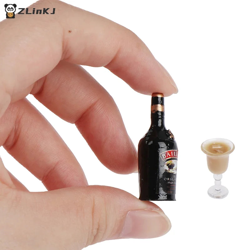 ▶1/12 Dollhouse Miniature Wine Bottle Set with cup Simulation Drinks Model Toys Zpaxo