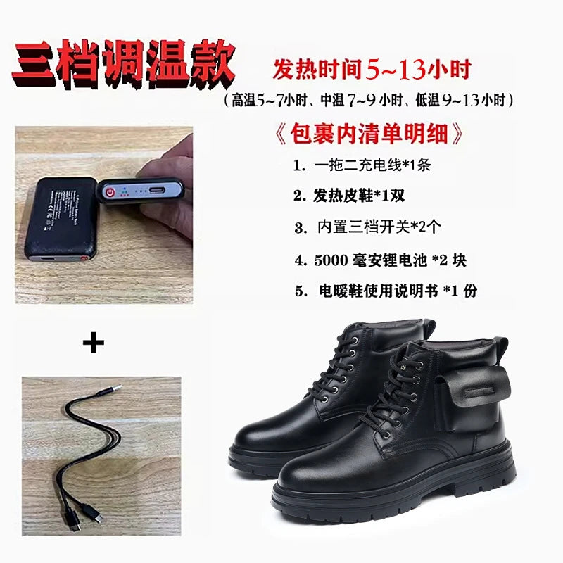 Mens Rechargeable Heated Winter Boots Wool Lined Leather Snow Thick Zpaxo 715-1 45 China Mainland