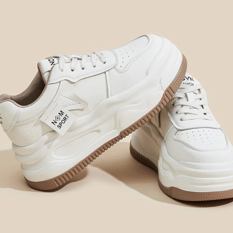 Women's Platform Chunky Sneakers Lace Up Design Sport Tag Detail Two Zpaxo