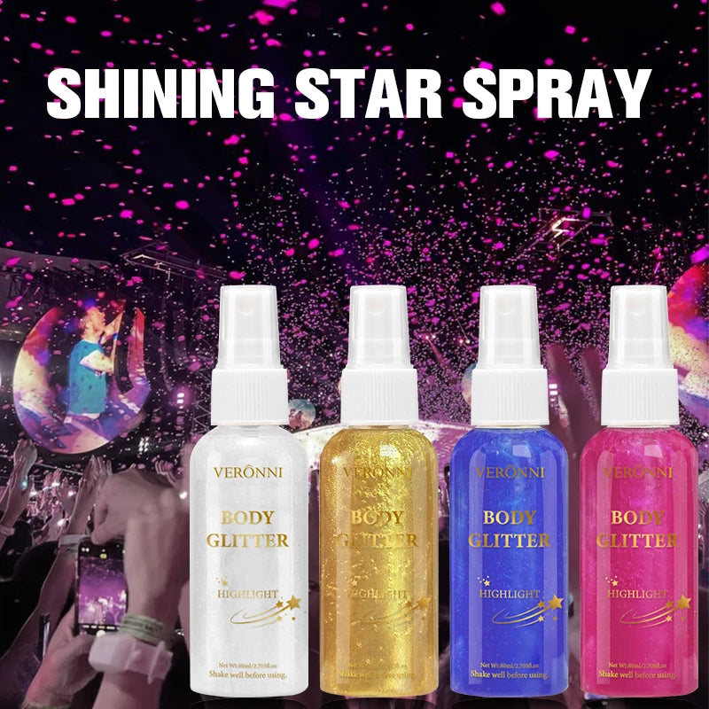 Glitter Hair Shimmer Spray,Multi-Purpose Body & Face Fine Mist Body Glow Body Highlighter Flakes Face,Body Hair Spray Makeup Zpaxo