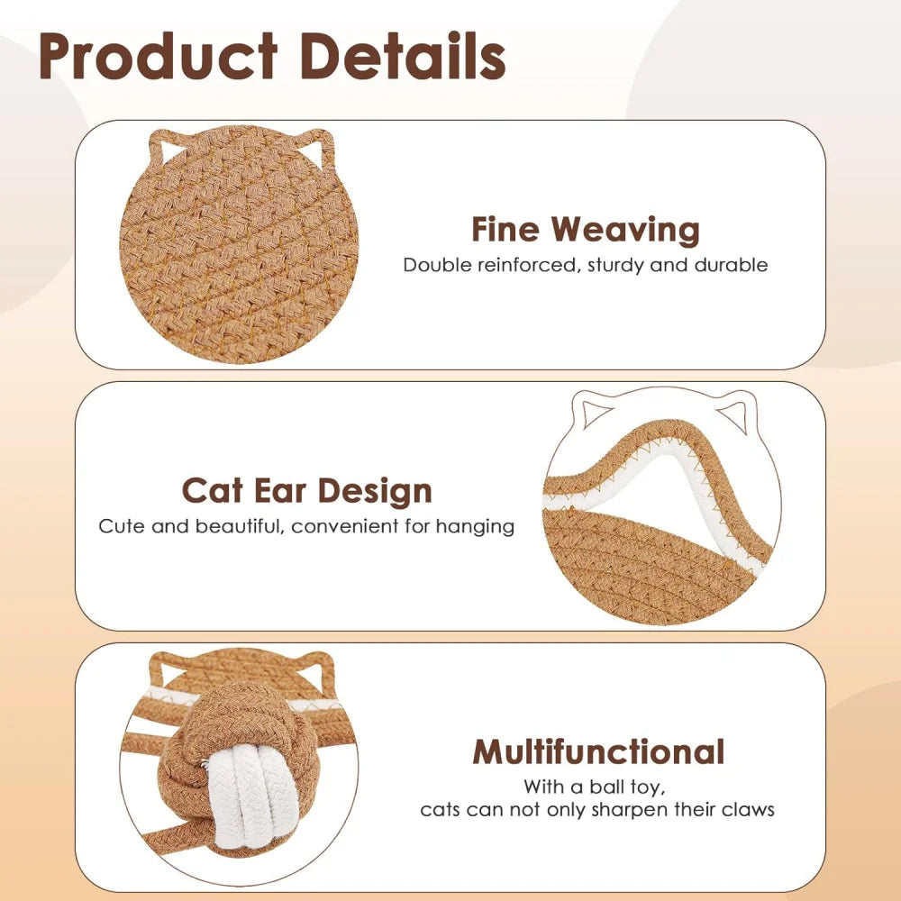 Cat Scratching Pad Natural Cotton Rope Ear-shaped Hanging Hooks Toy Zpaxo