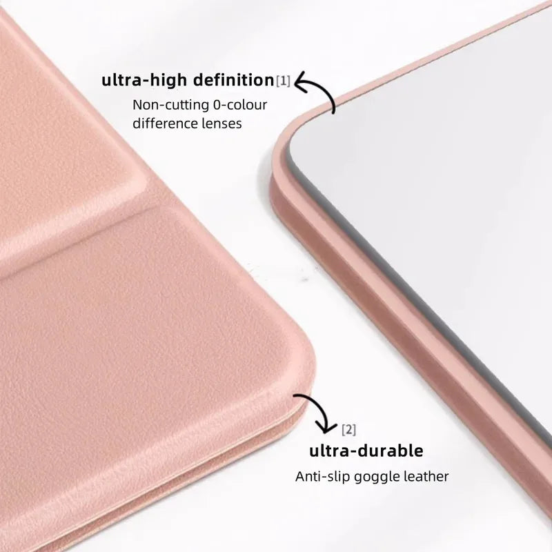 Simple Portable Handheld Foldable Mirror Solid PU Leather Desktop Zpaxo