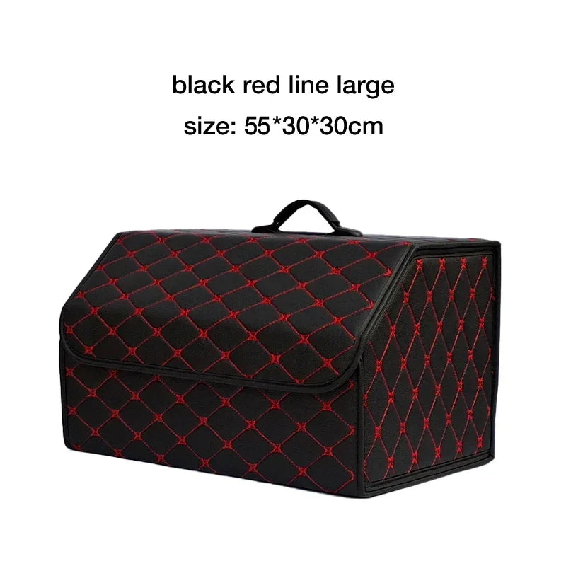 Collapsible Car Trunk Organizer with Lid | PU Leather Storage Box Car Trunk Organizer Zpaxo Red L