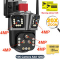 10K 20MP WiFi IP Camera 20X Zoom Four Lens Three Screen PTZ Cameras Outdoor 16MP 8K Video Surveillance Cam CCTV Security Camera Zpaxo 10K Camera Add 128G EU Plug