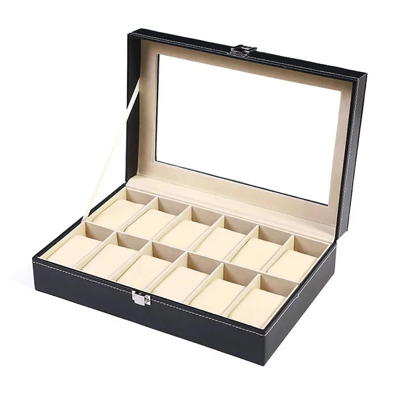 PU Leather Watch Box Organizer – 2 to 12 Grid Display Case Watch Display Box Zpaxo 12 slots