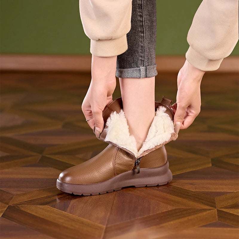 Women Leather Ankle Boots 2026 Round Toe Side Zipper Chunky Sole Zpaxo 8766 Brown Velvet 41 China Mainland