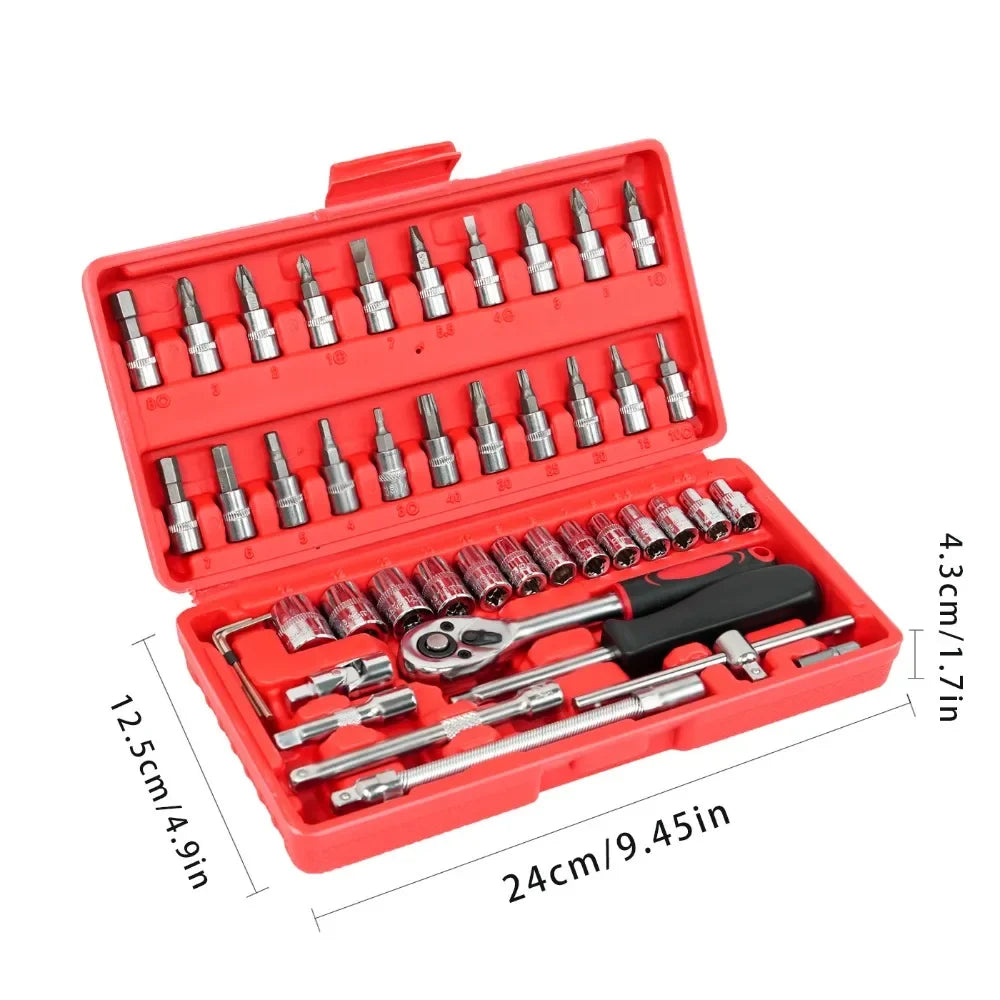 46Pc Auto Maintenance Vehicle-mounted Socket Repair Set Family Tools Factory Sale Auto Repair Combination Ratchet Wrench Toolbox Zpaxo