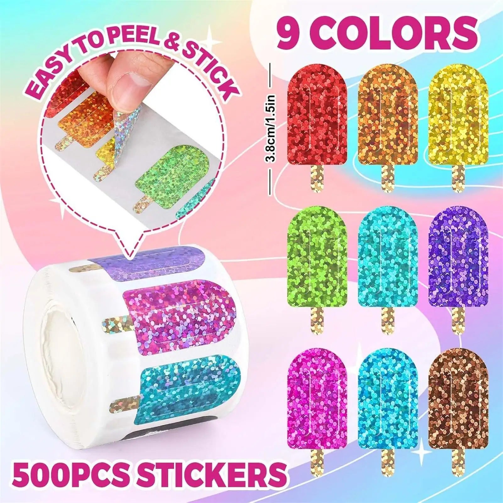 500Pcs Summer Popsicle Stickers – Self-Adhesive Party Decals Decorative Sticker Roll Zpaxo