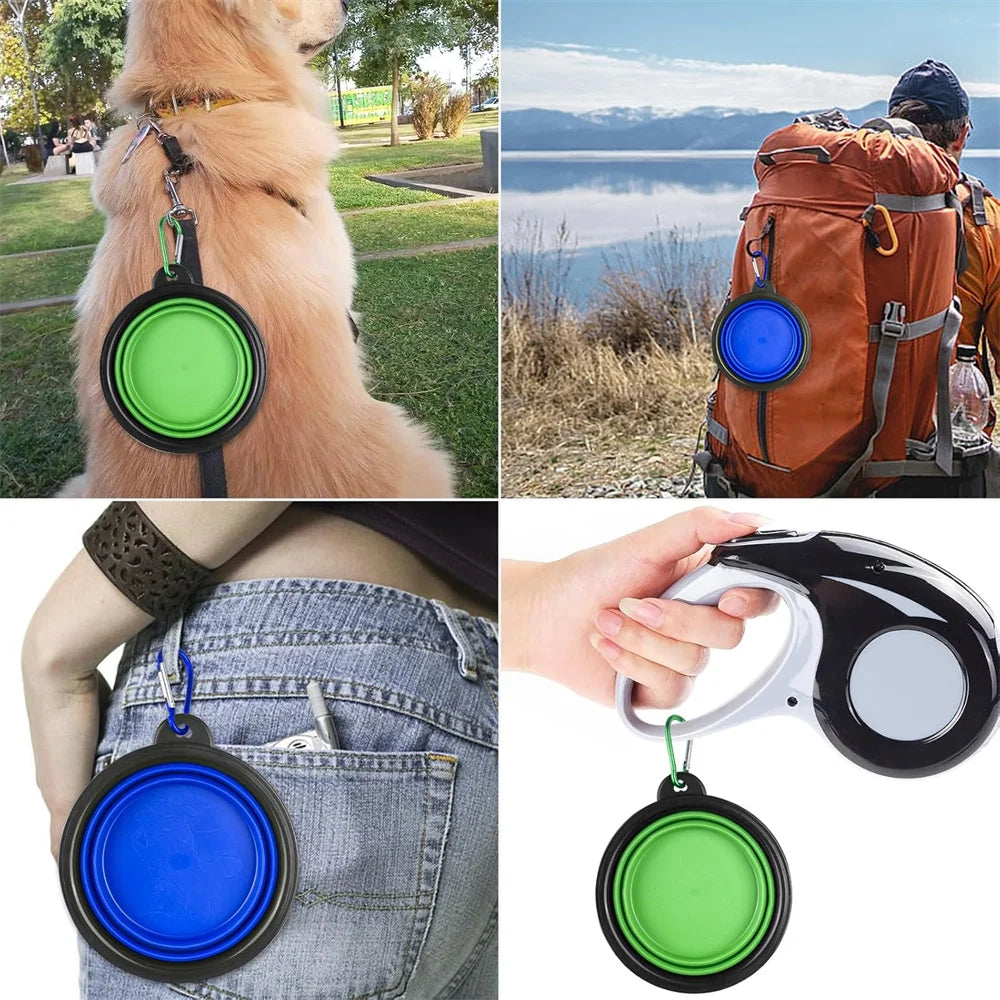 Dog Bowls Expandable Foldable Travel Pet Carabiners Durable Plastic Zpaxo