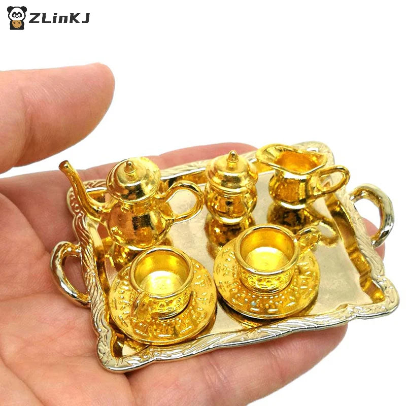 ▶10Pcs 1: 12 Dollhouse Furniture Miniature Dining Ware Metal Tea Cup Plate Set Zpaxo