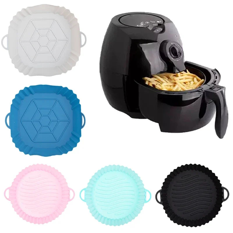 Silicone Air Fryer Baking Pan Square Reusable High Temperature Resistant Silicone Liner Insulation Mat Oven Baking Zpaxo black