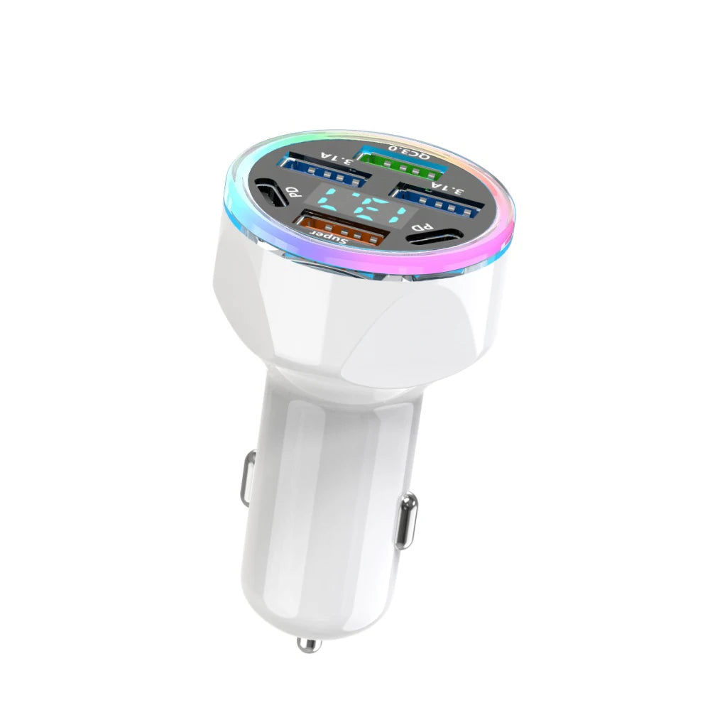 4-in-1 USB-C Car Charger 100W Dual PD QC 3.0 + Voltage Display Car Phone Charger Zpaxo White