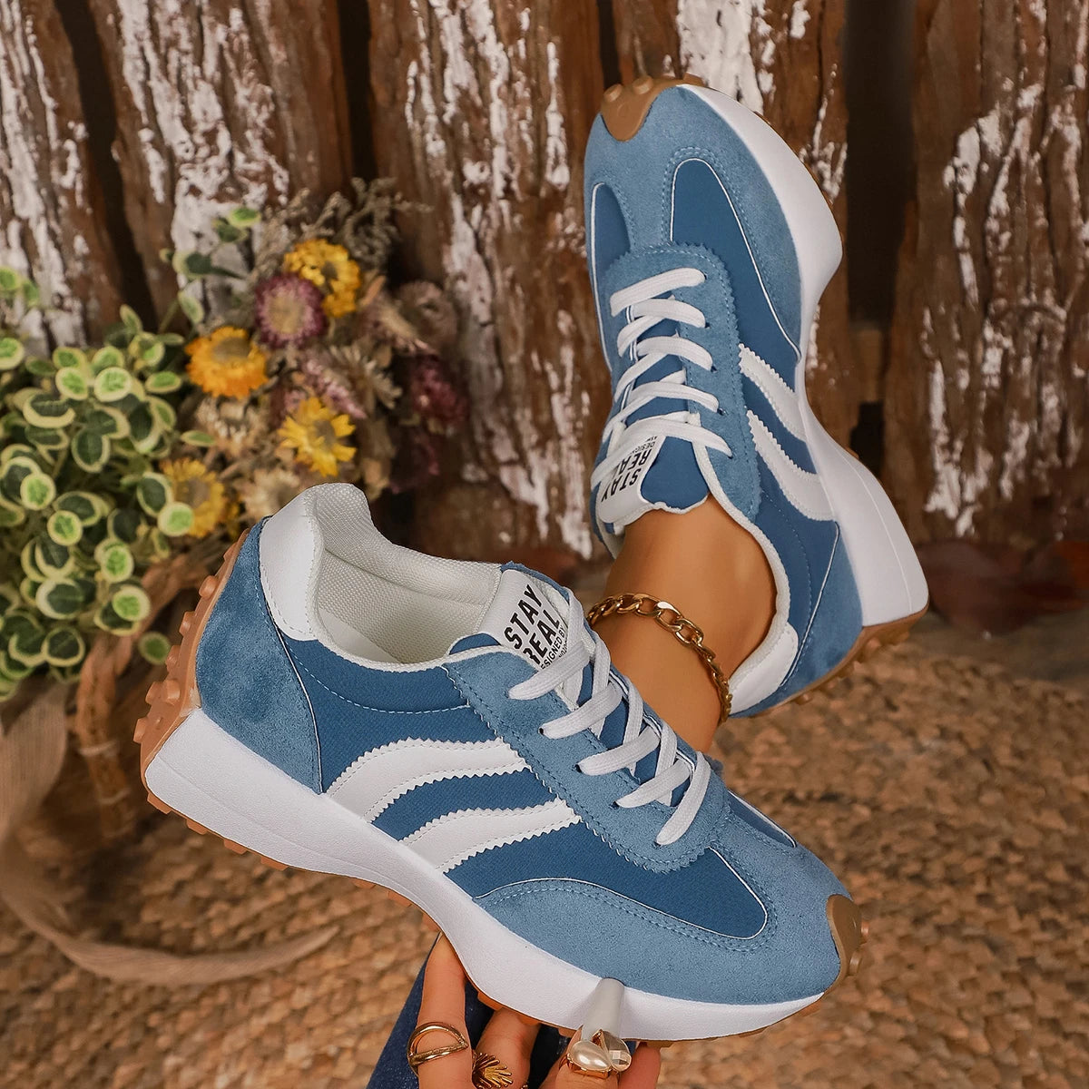 Women Chunky Sneakers Platform Casual Fashion Lightweight Soft Bottom Zpaxo Blue 43